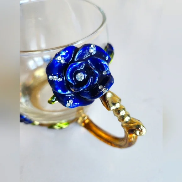 Collectible Tea/Coffee Cup with Floral, Butterfly, and Rhinestone Designs - Picture 3 of 6